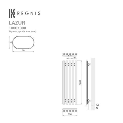 Grzejnik pionowy dekoracyjny LAZUR 330/1000 mm czarny D50