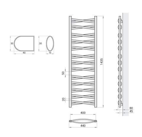Grzejnik łazienkowy Łezka 3DX 1435/440 Regnis biały mat