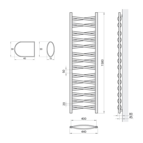 Grzejnik łazienkowy Łezka 3DX 1520/440 Regnis czarny mat